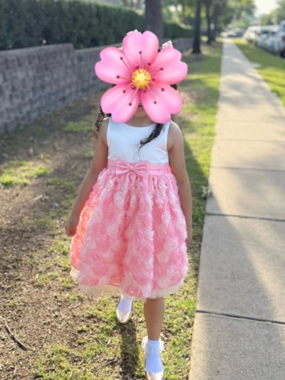 American Princess Cream Bodice Pink Rosette Skirt Floral Party Dress